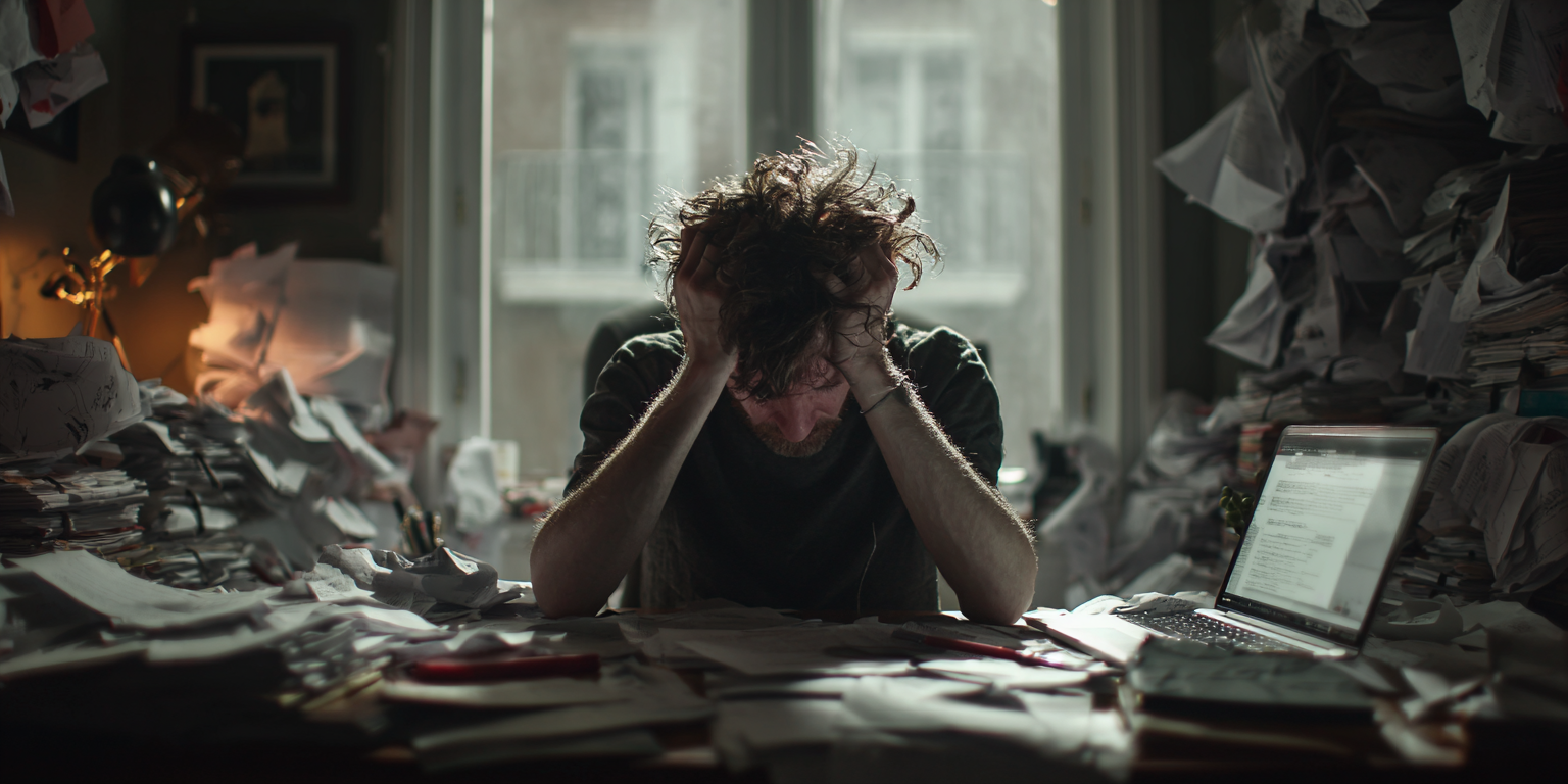 Frustrated writer at desk